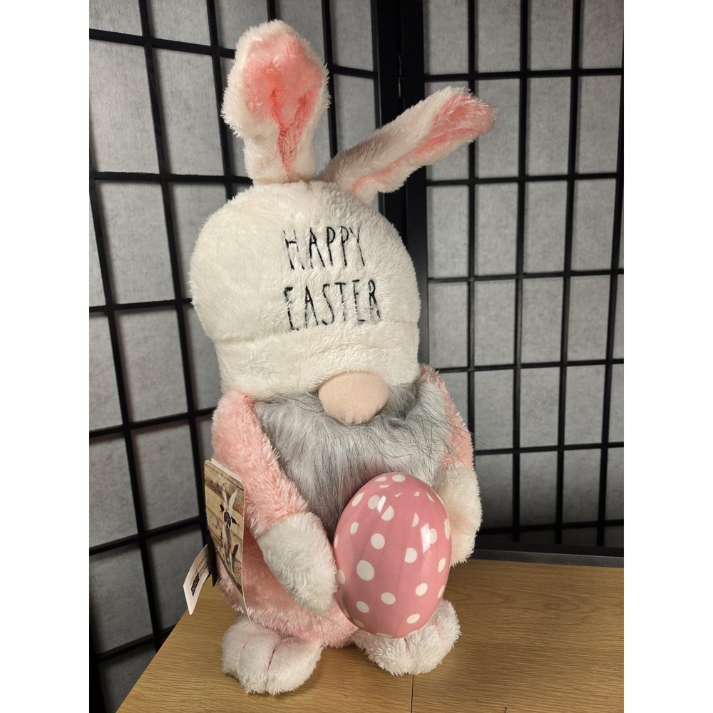 Rae Dunn Happy Easter Gnome Plush Holding Easter Egg with Bunny Ears and Tail